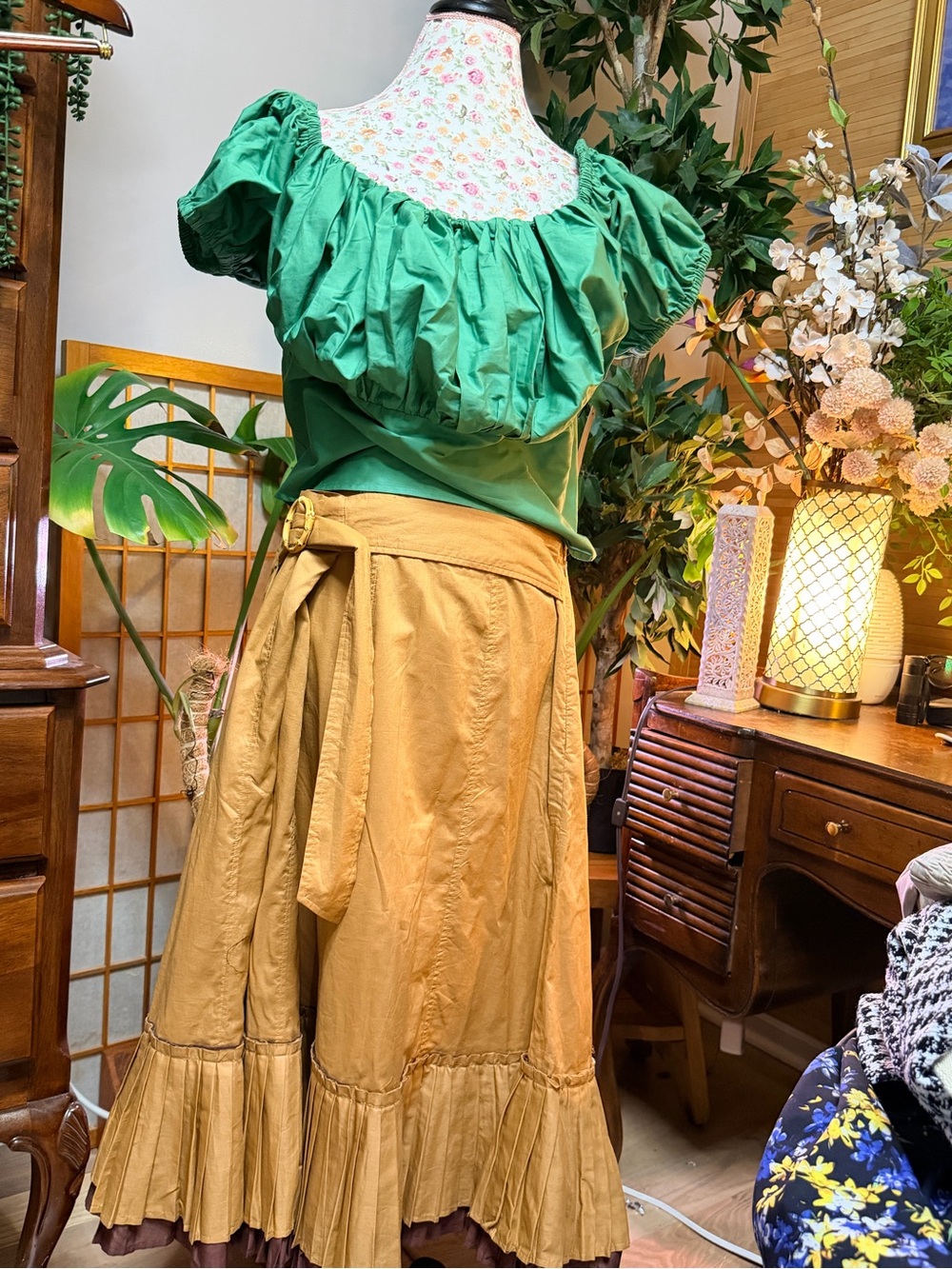 ELOQUII NWT Green Bubble Sleeve Off Shoulder 100 Cotton Blouse Size 16 Smocked